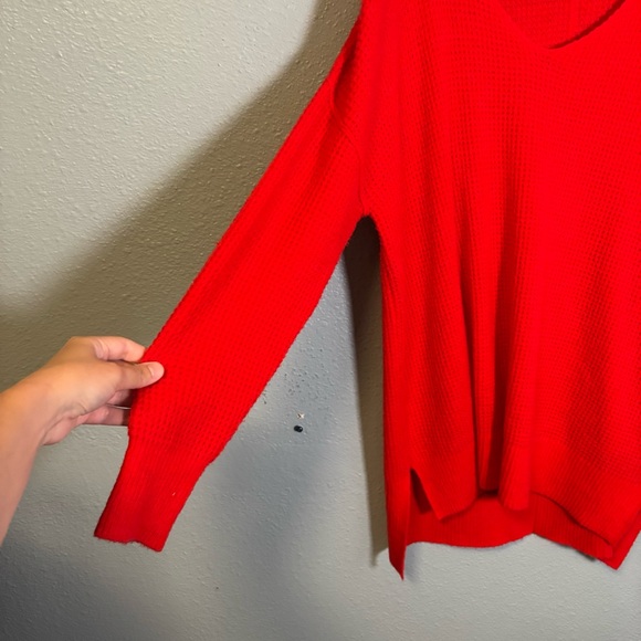 Free People All Mine‎ Oversized V Neck Knit Sweater Red Size XS Boho Fall - Picture 7 of 11